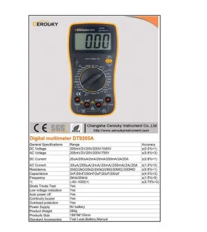DT-9205A Digital Multimeter 186mm
