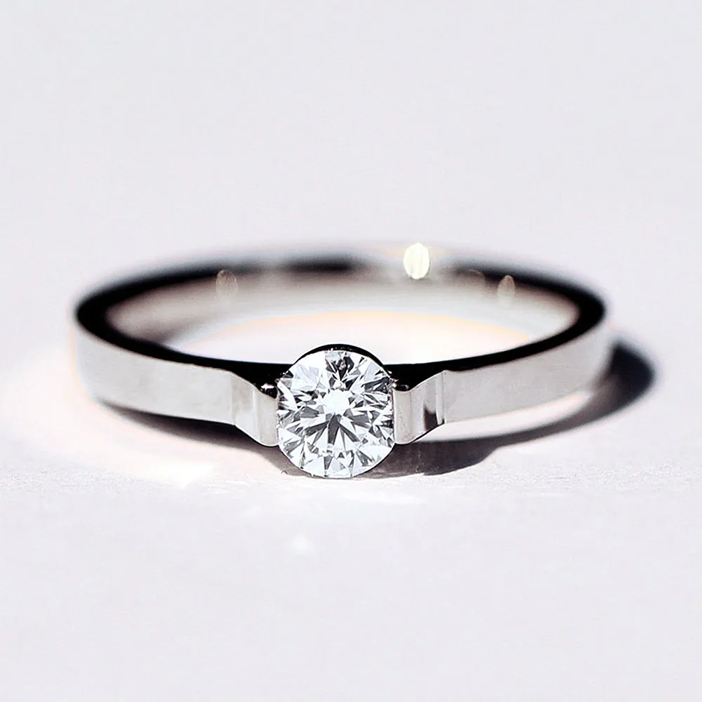 Elegant Bar Setting Solitaire GIA Diamond Ring