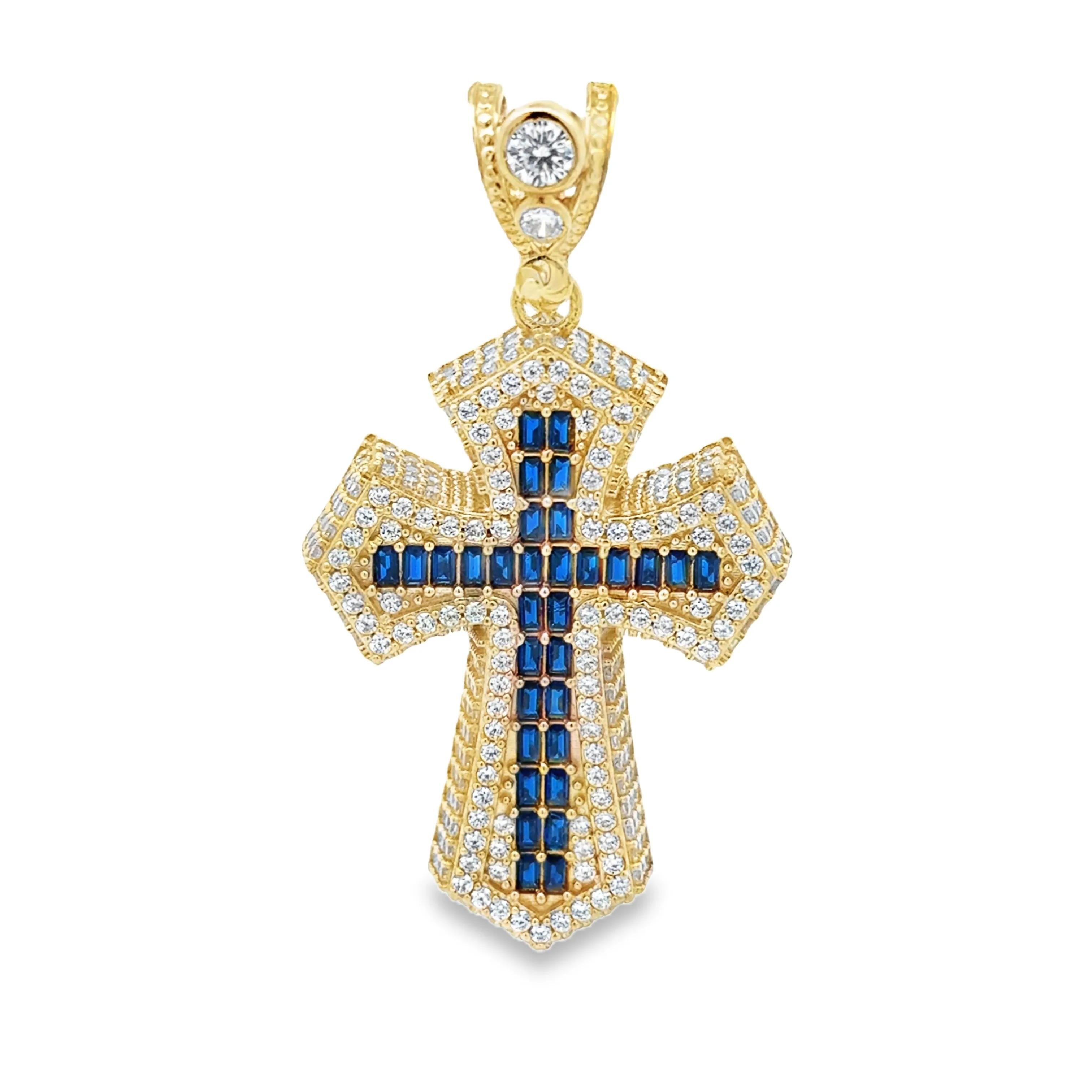 Elegant Blue Cross Pendant 10k