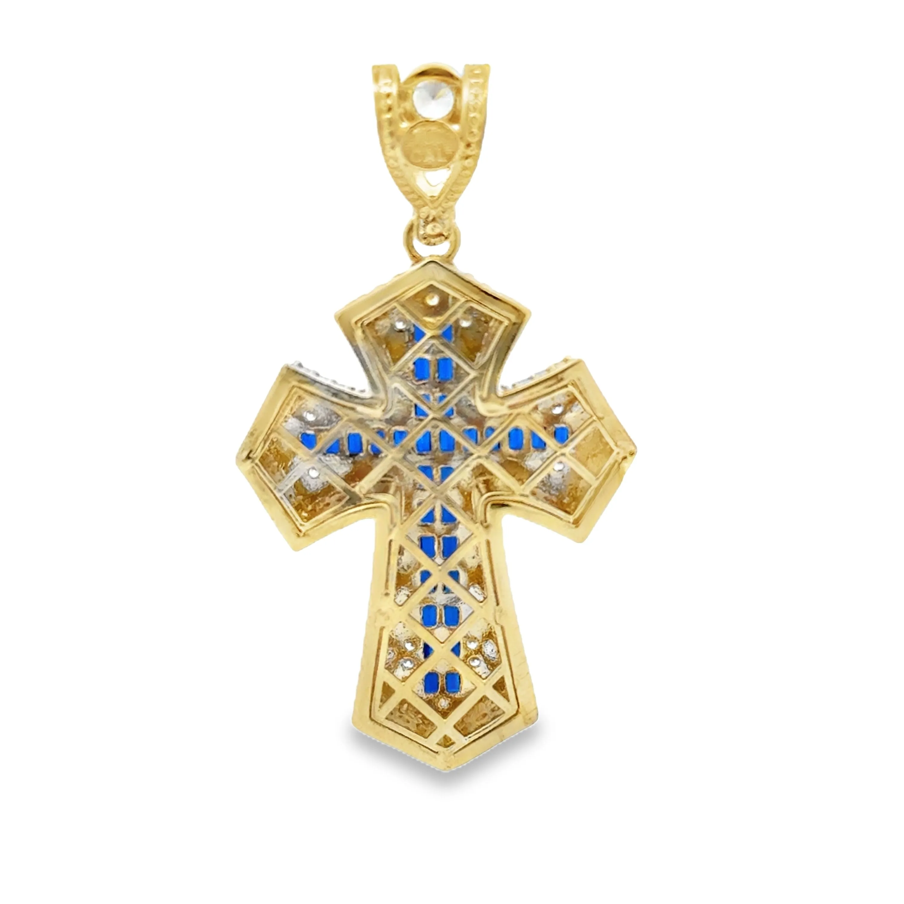 Elegant Blue Cross Pendant 10k