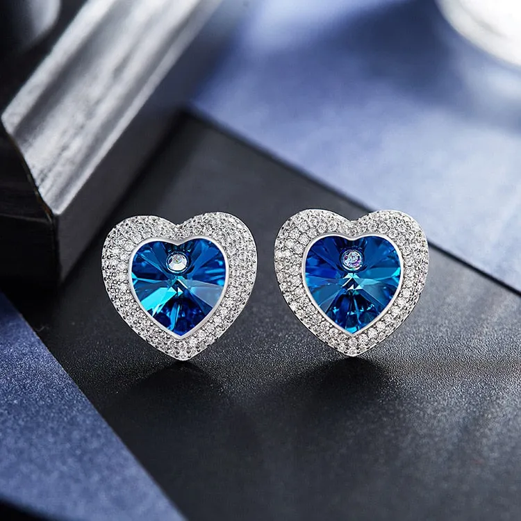 Elegant Blue Rhinestone Stud Earrings