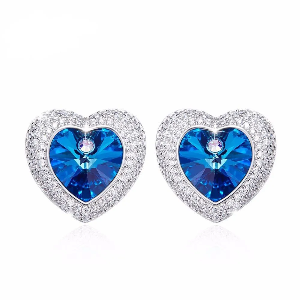 Elegant Blue Rhinestone Stud Earrings