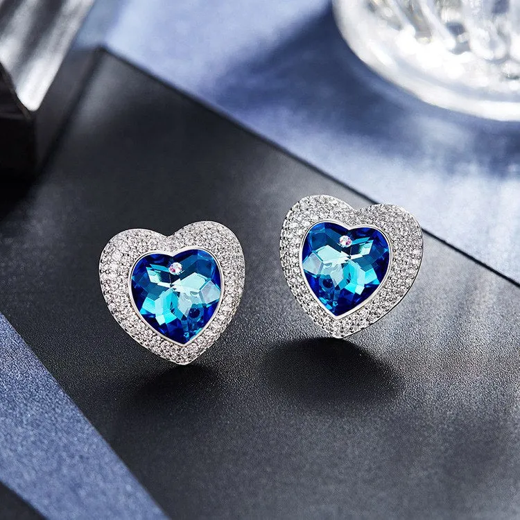 Elegant Blue Rhinestone Stud Earrings