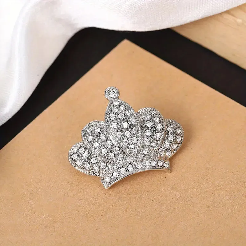Elegant Crystal Crown Brooch