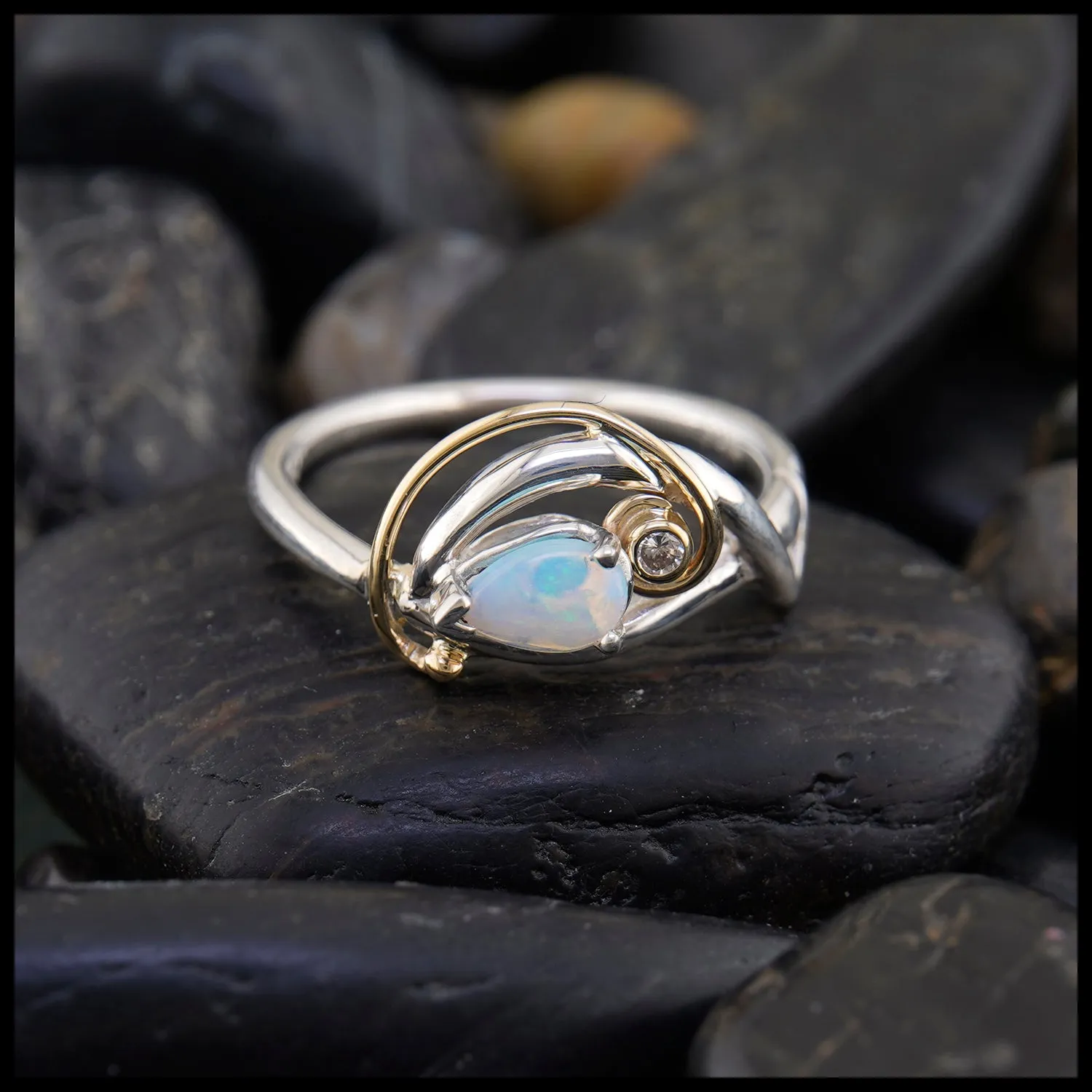 Elegant Diamond and Opal Ring