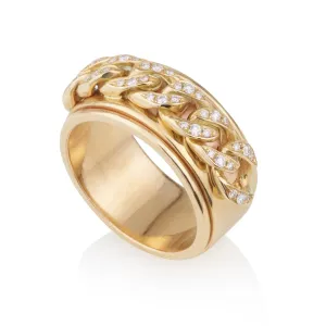 Elegant gourmette yellow gold ring with with diamonds
