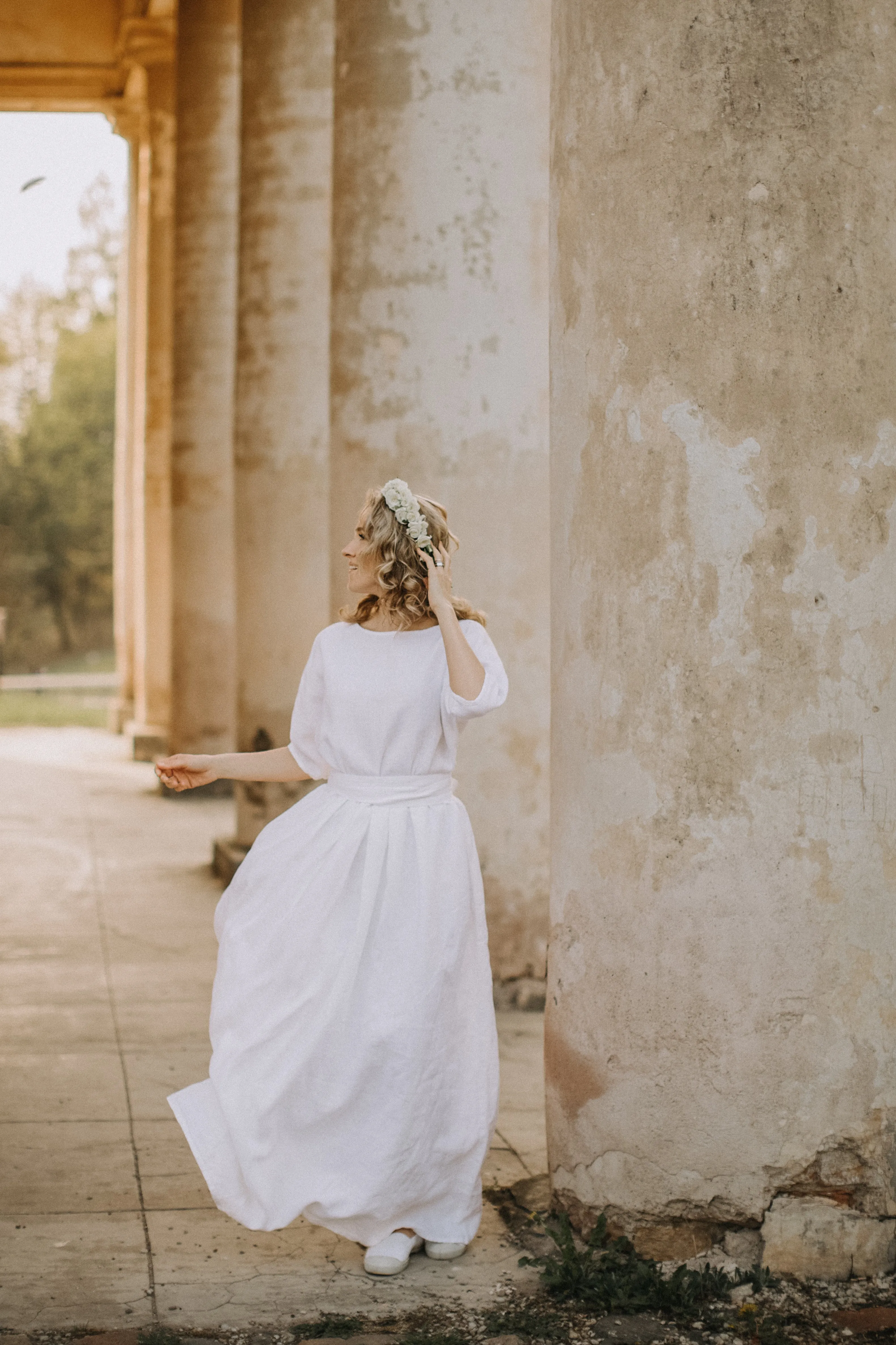 Elegant Linen Boho Wedding Dress