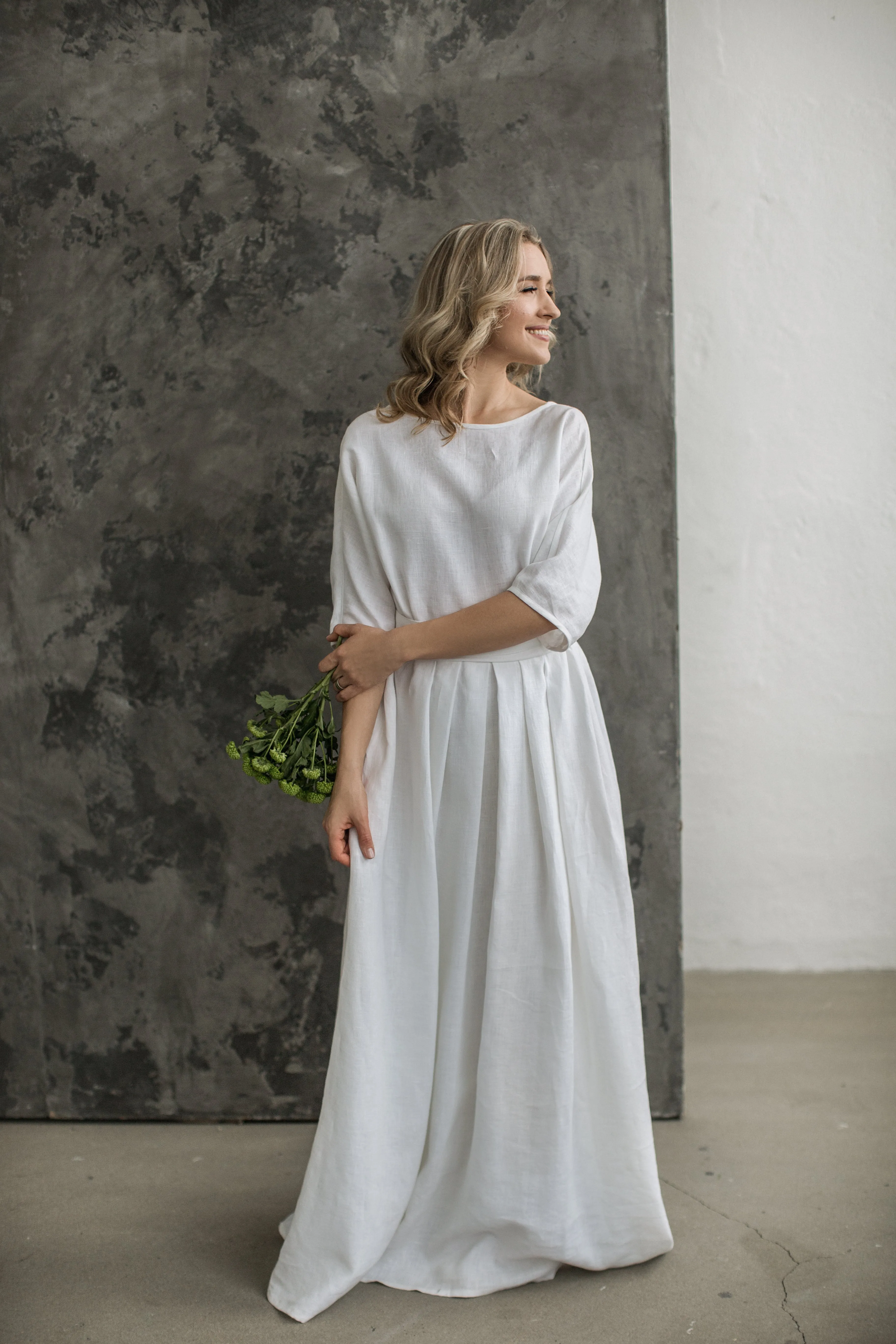 Elegant Linen Boho Wedding Dress