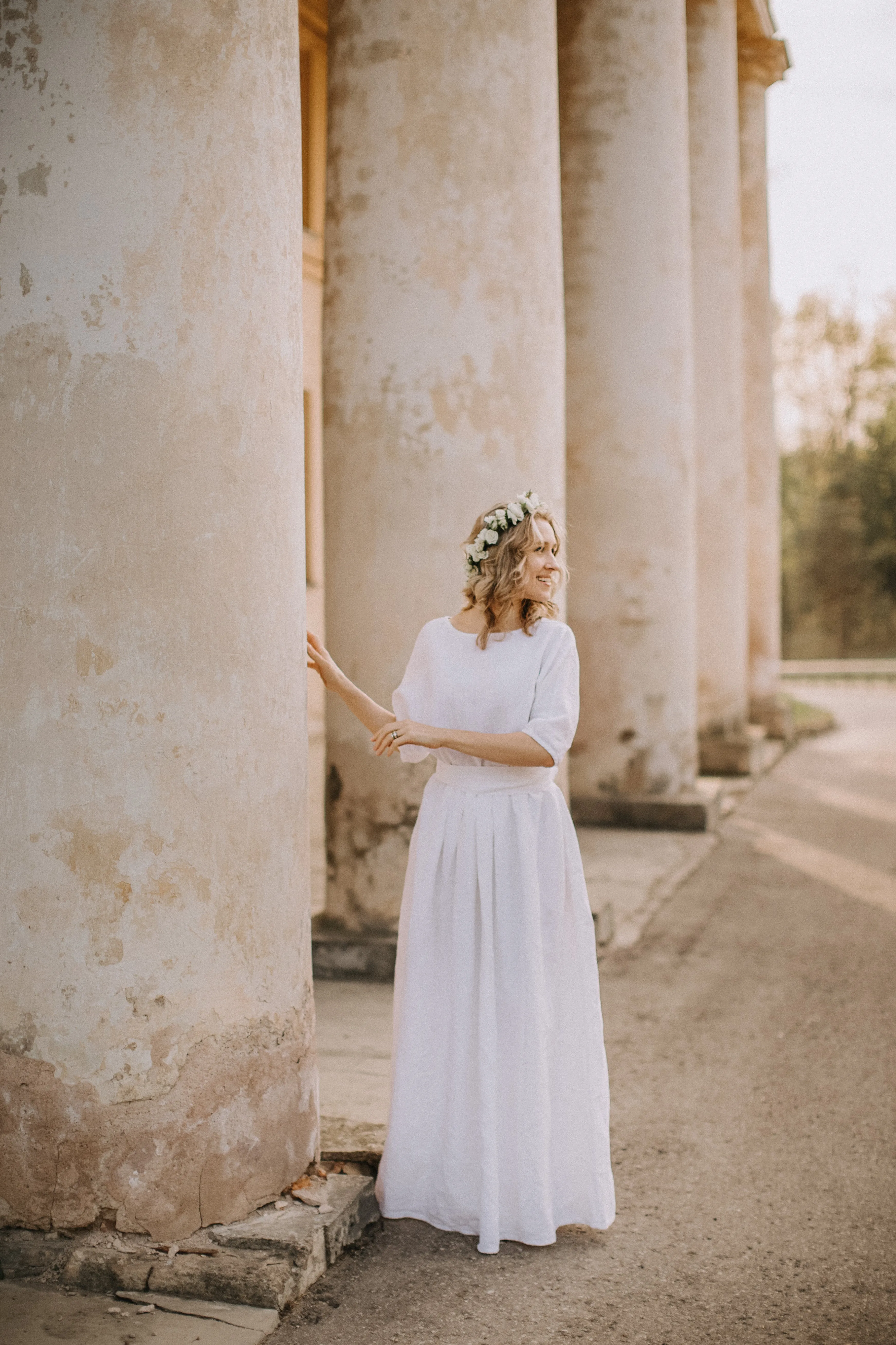 Elegant Linen Boho Wedding Dress