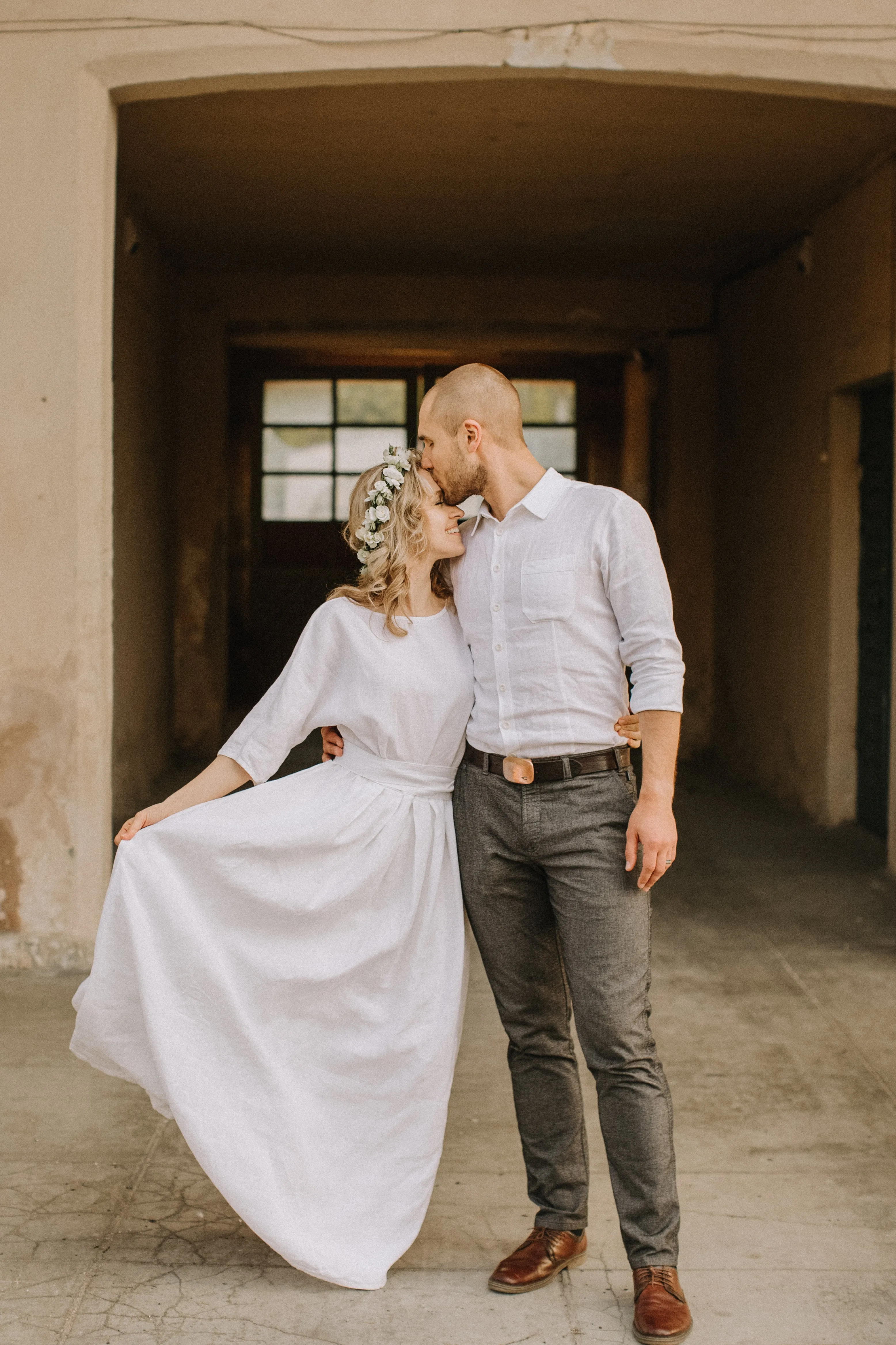 Elegant Linen Boho Wedding Dress