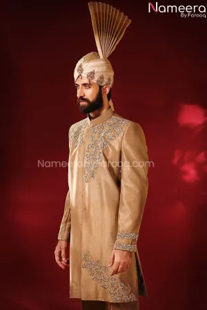 Elegant Pakistani Golden Sherwani for Groom 2021 #GR65
