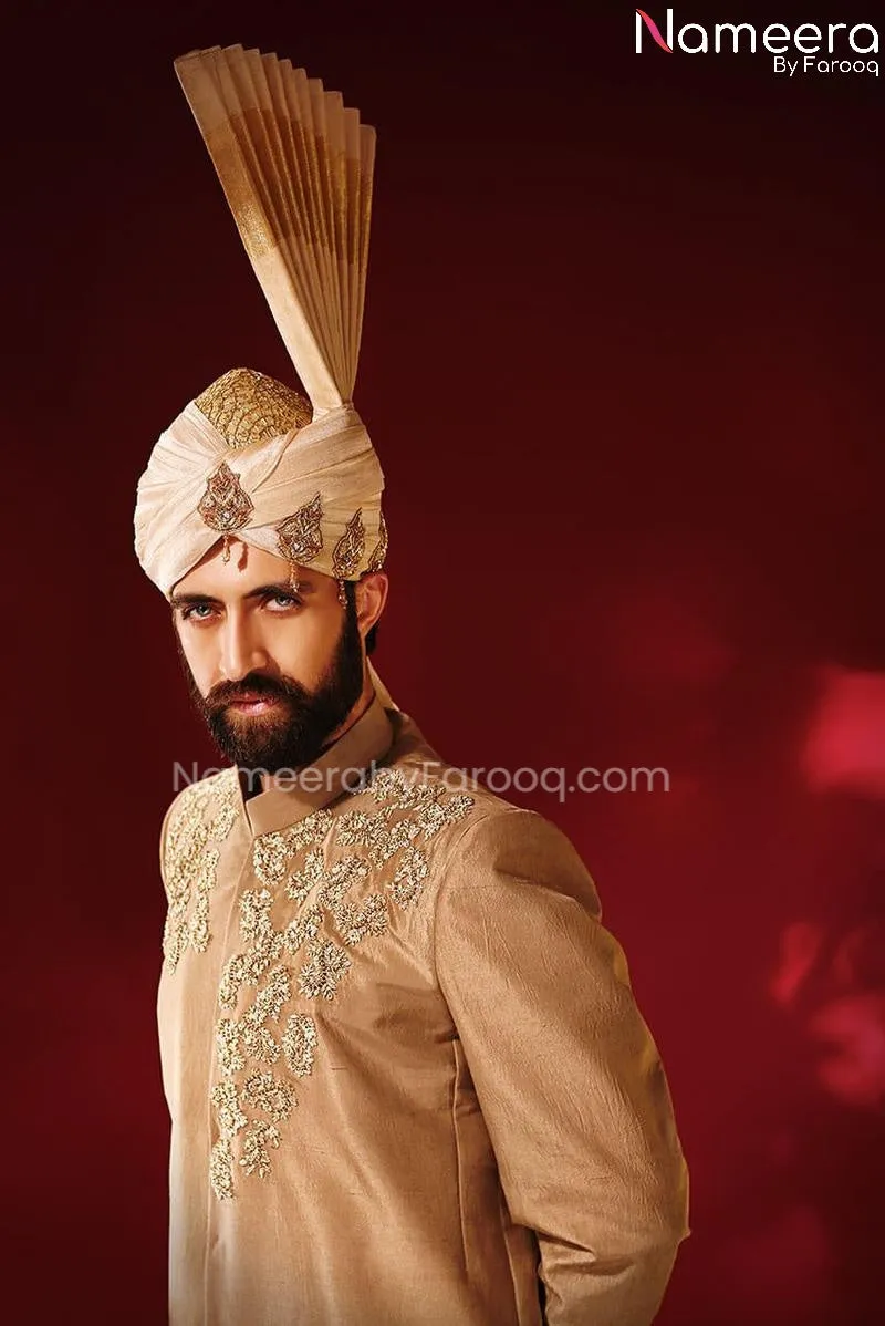 Elegant Pakistani Golden Sherwani for Groom 2021 #GR65