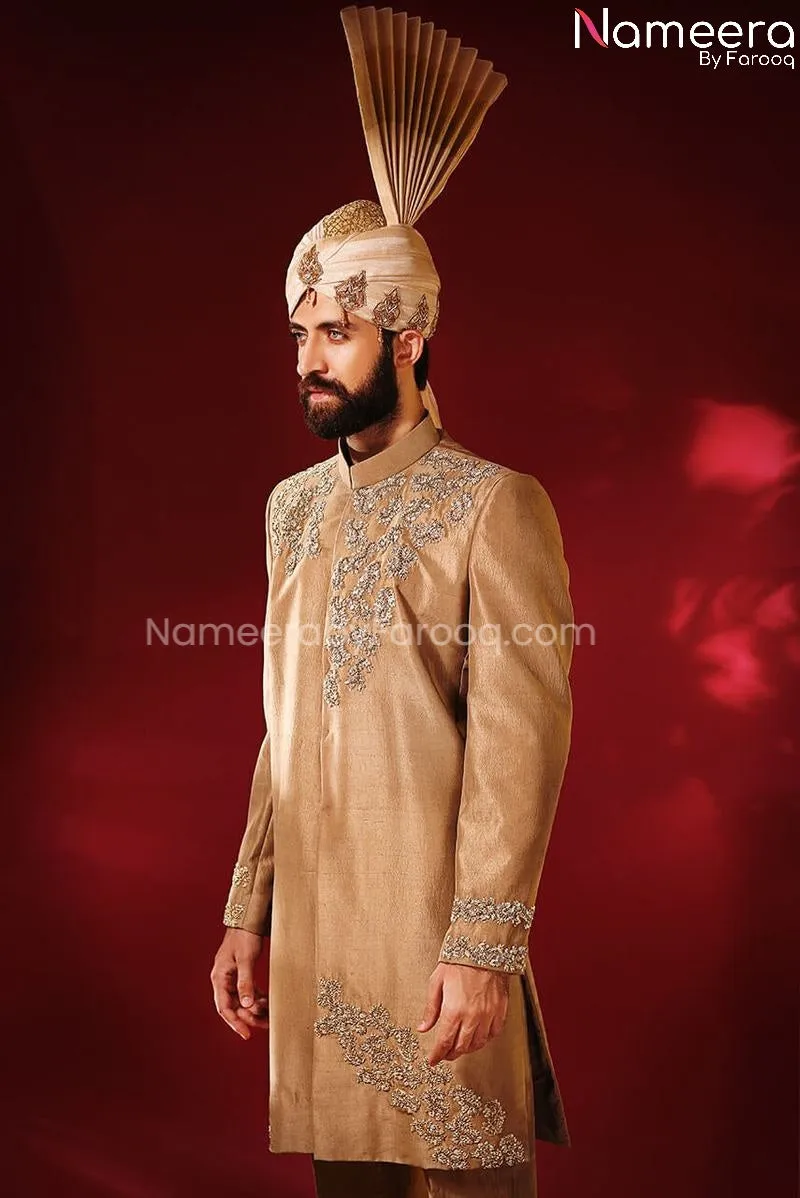 Elegant Pakistani Golden Sherwani for Groom 2021 #GR65