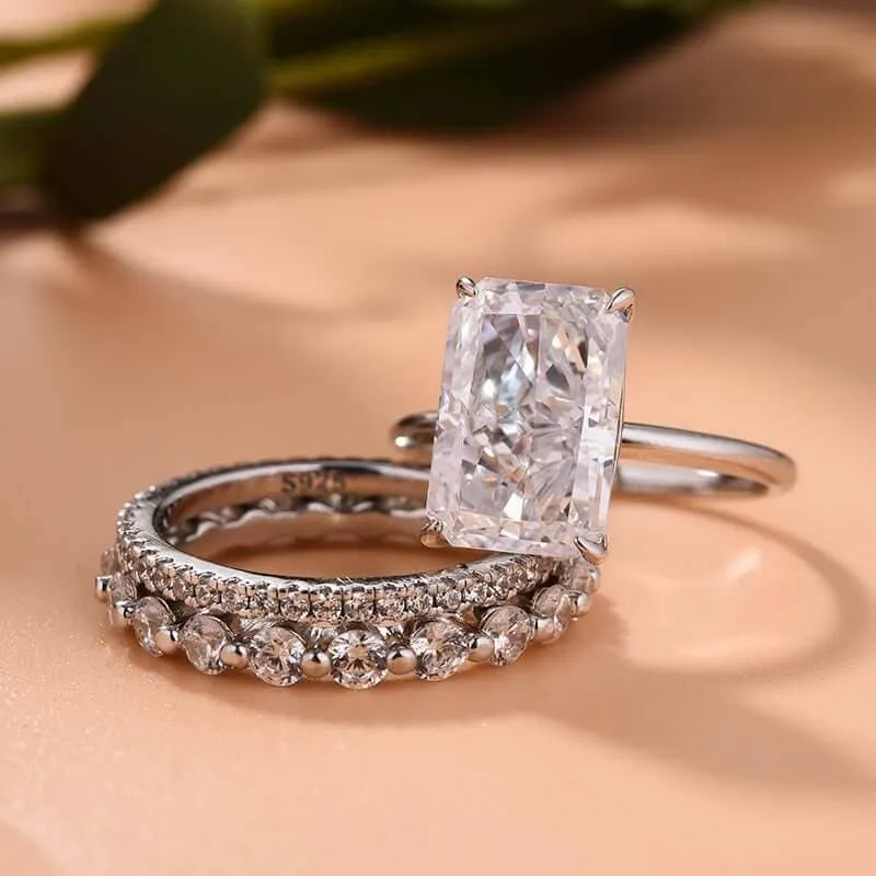 Elegant Radiant Cut Simulated Diamond 3PC Ring Set