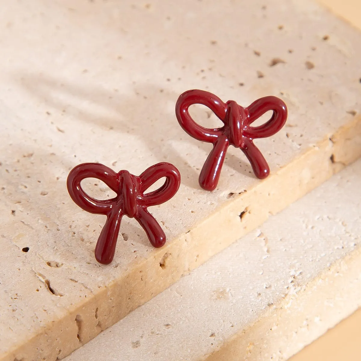 Elegant Red Enamel Bowknot Earrings