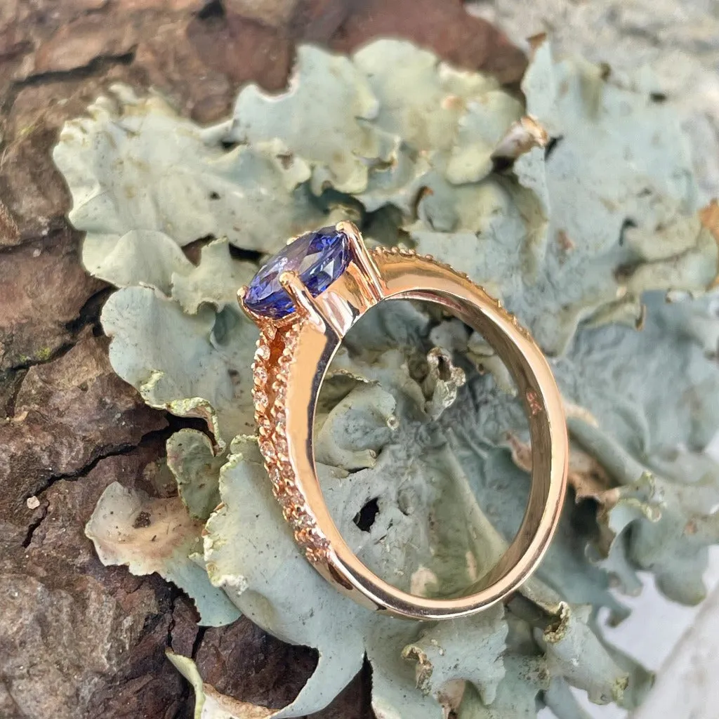 Elegant Split Diamond Shank Set with Tanzanite