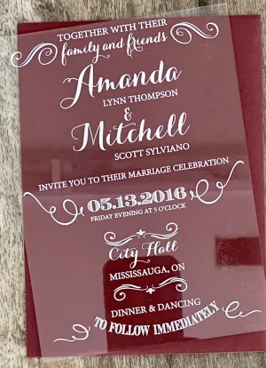 ELEGANT SWIRLS ACRYLIC INVITATION 5"X7"