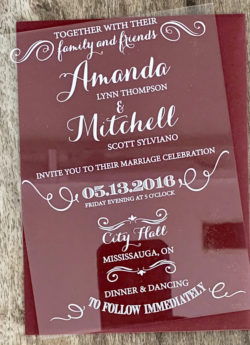 ELEGANT SWIRLS ACRYLIC INVITATION 5"X7"