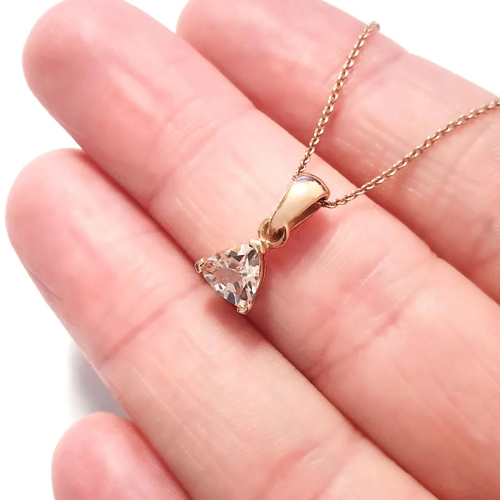 Elegant Three Claw Trilliant Morganite Pendant