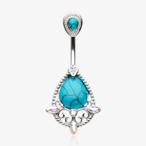 Elegant Turquoise Lace Sparkle Belly Button Ring
