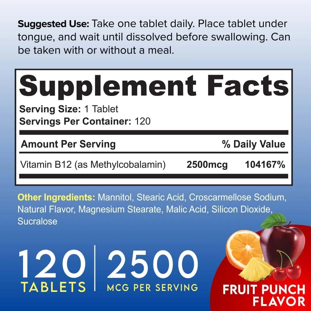 Energy Boosting Sublingual Vitamin B12 with Refreshing Fruit Punch Flavor