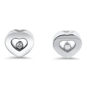 Estate 18k White Gold Chopard Happy Hearts Diamond Stud Earrings