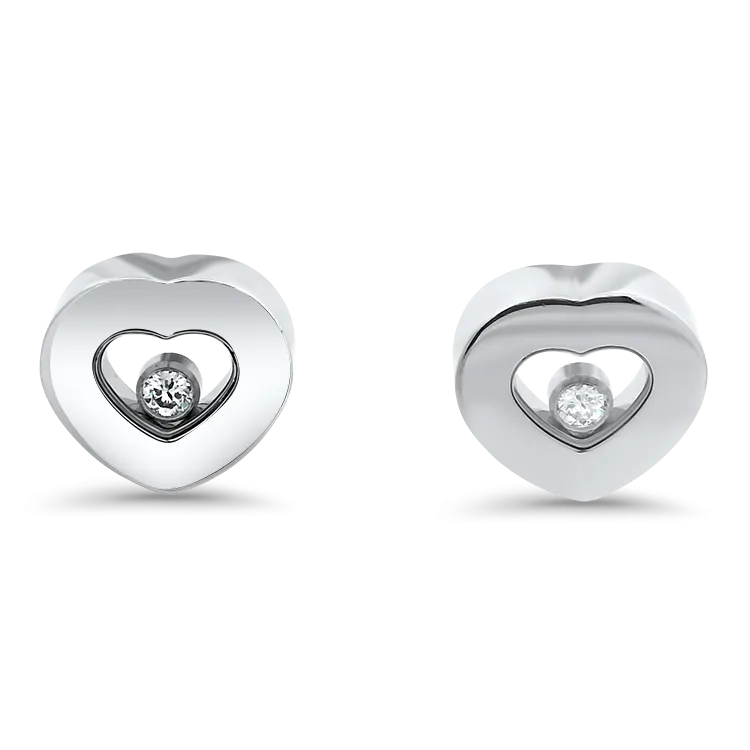 Estate 18k White Gold Chopard Happy Hearts Diamond Stud Earrings