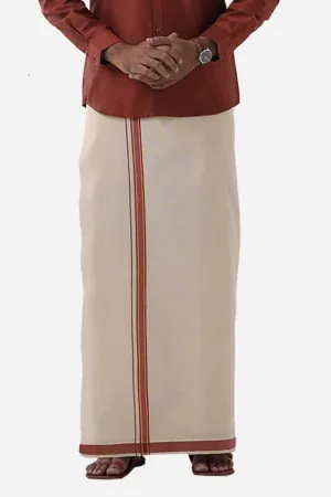 Ever Shine - Brown Single Layered Gold Jari Fancy Borders Dhoti For Men | Uathayam