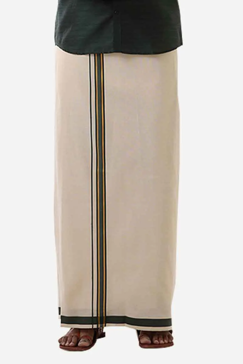 Ever Shine - Dark Green Single Layered Gold Jari Fancy Borders Dhoti For Men | Uathayam