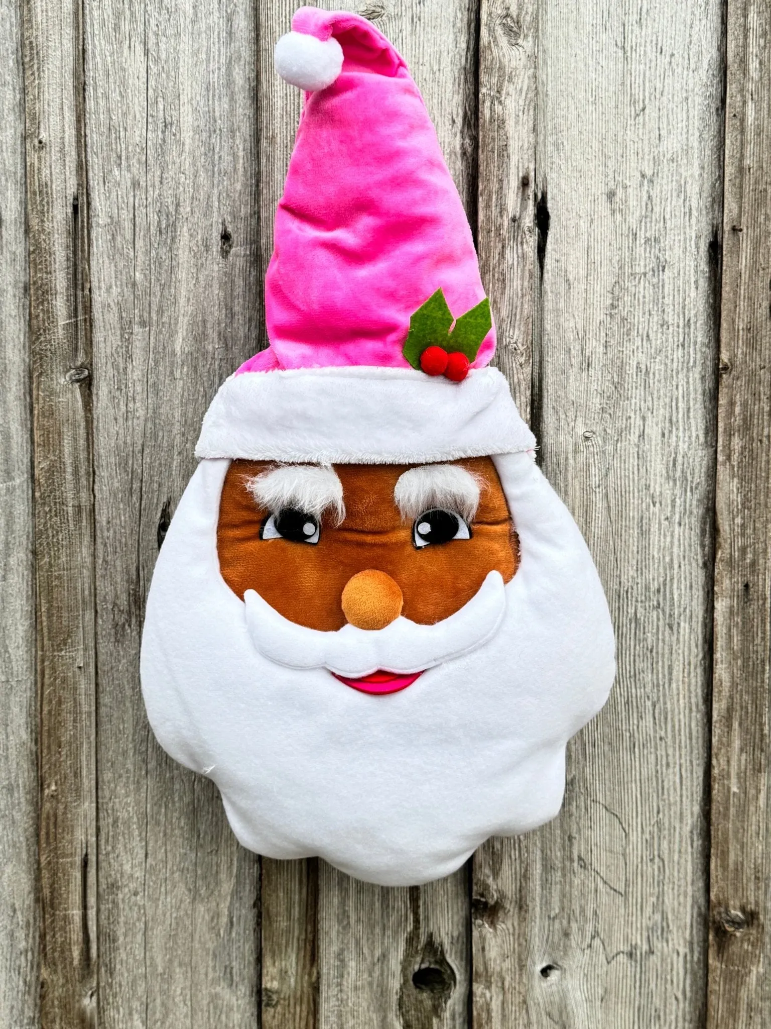 ***EXCLUSIVE*** 17"H x 12"W x 5"D Plush Santa Head: Pink, Brown