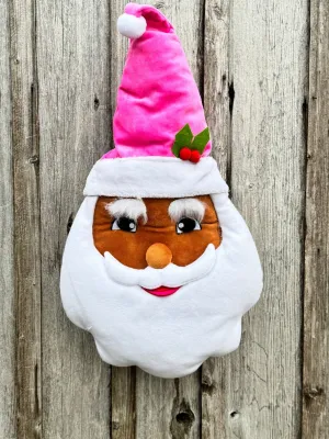 ***EXCLUSIVE*** 17"H x 12"W x 5"D Plush Santa Head: Pink, Brown