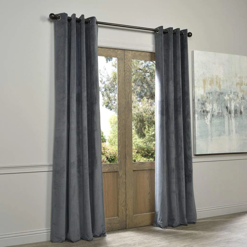 Exclusive Fabrics Natural Grey Grommet Velvet Blackout Curtain (1 Panel)