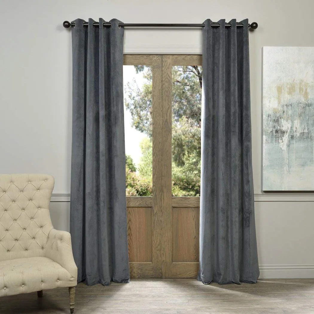 Exclusive Fabrics Natural Grey Grommet Velvet Blackout Curtain (1 Panel)