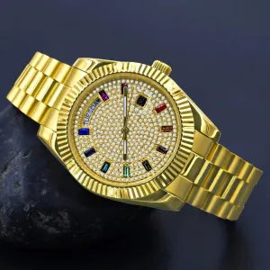 Exotic Rainbow Dial Luxury CZ Watch