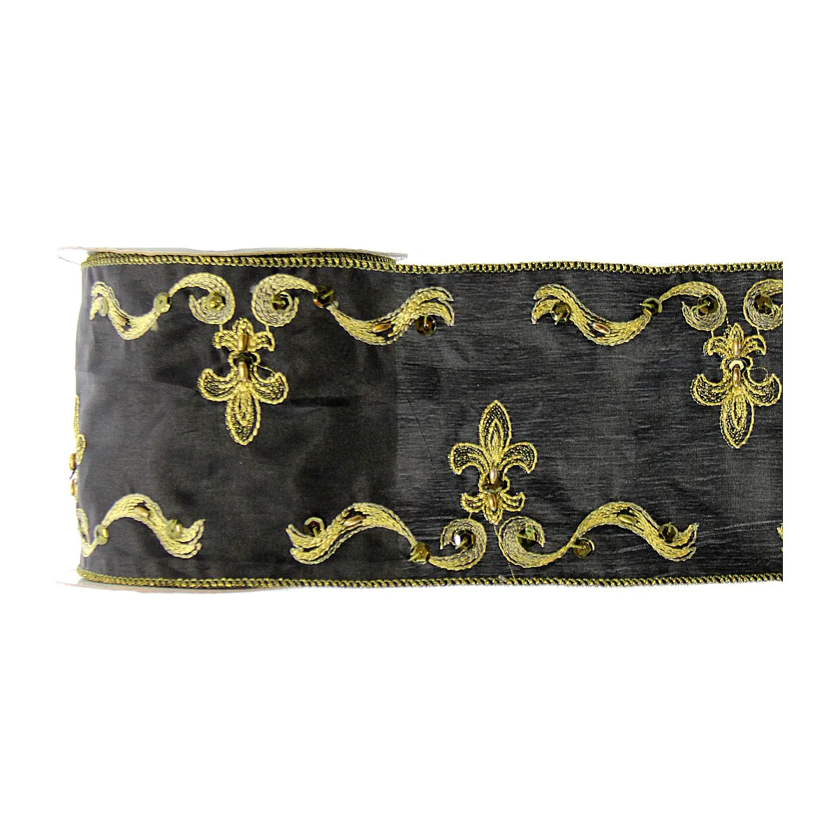 Fleur De Lis Embroidered Black Ribbon