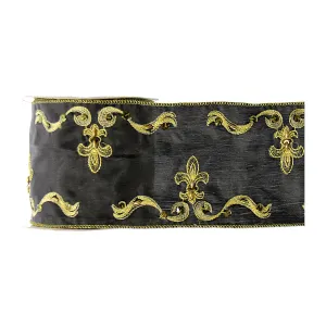 Fleur De Lis Embroidered Black Ribbon