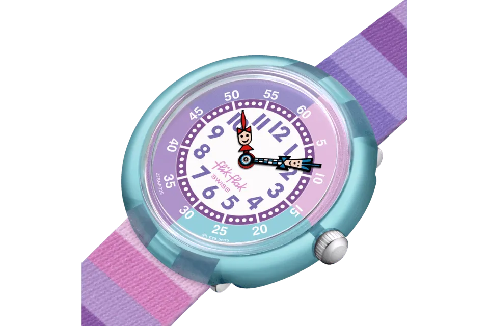 Flik Flak Stripy Purple Organized Chaos 32mm Fbnp225 watch