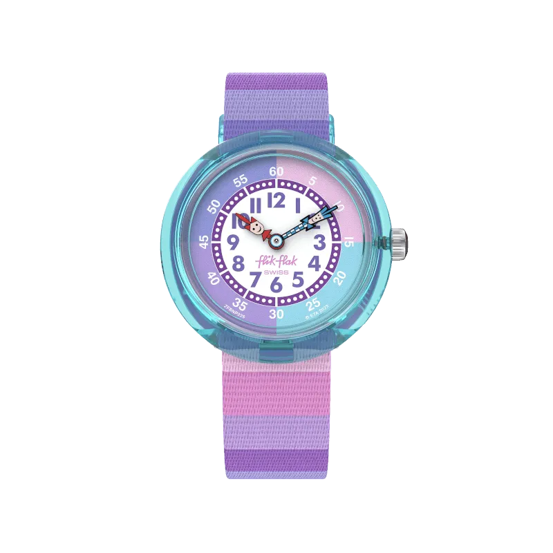 Flik Flak Stripy Purple Organized Chaos 32mm Fbnp225 watch