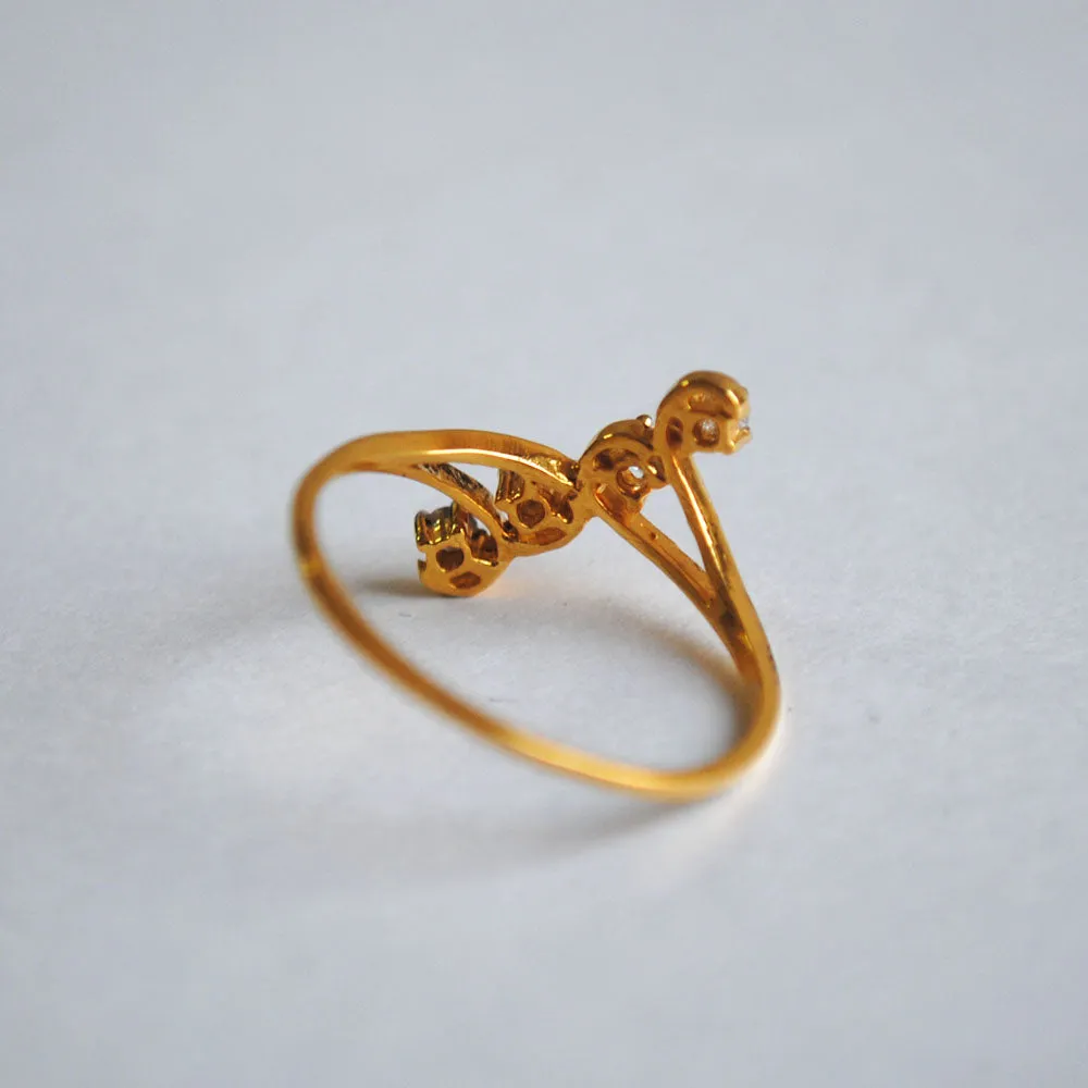 Four Diamond Line Ring in 14K Yellow gold, Diamond Line Right Hand Diamond Ring