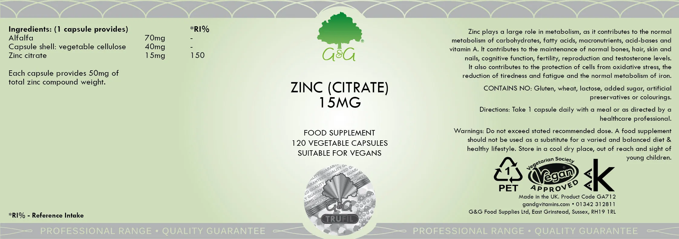 G&G Vitamins Zinc (Citrate) 15mg 120's