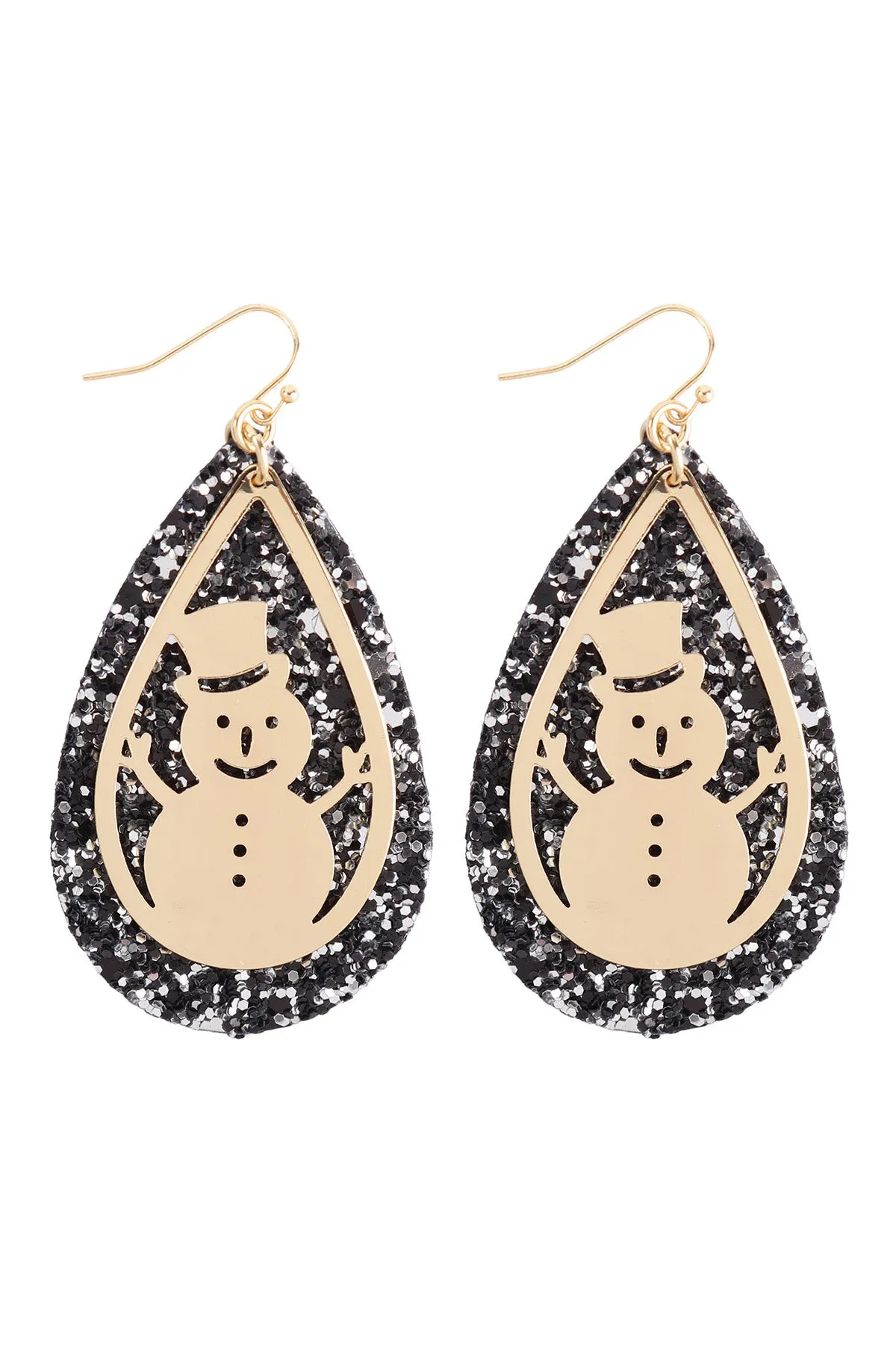 GLITTER CHRISTMAS SNOWMAN LAYERED TEARDROP EARRINGS