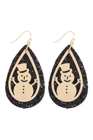 GLITTER CHRISTMAS SNOWMAN LAYERED TEARDROP EARRINGS