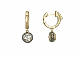 Gold Huggie Hoops with White Topaz Bezel in Black Rhodium