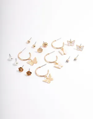 Gold Mixed Butterfly Garden Earrings 8-Pack