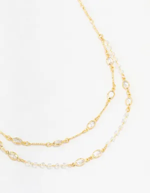 Gold Plated Brass Crystal Layered Necklace