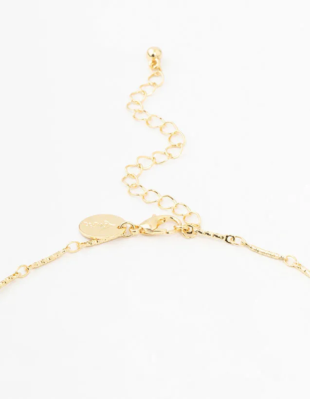 Gold Plated Brass Crystal Layered Necklace