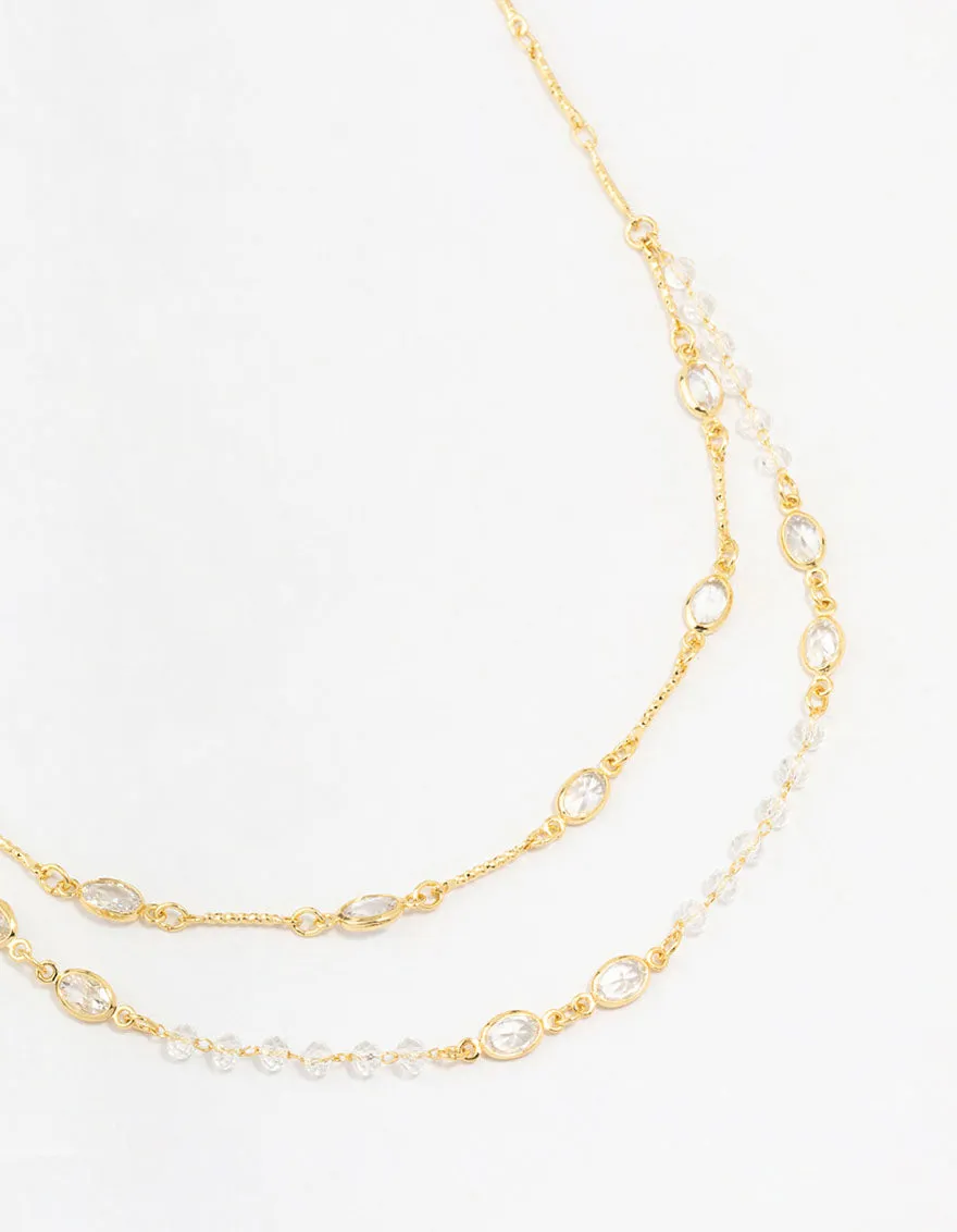 Gold Plated Brass Crystal Layered Necklace