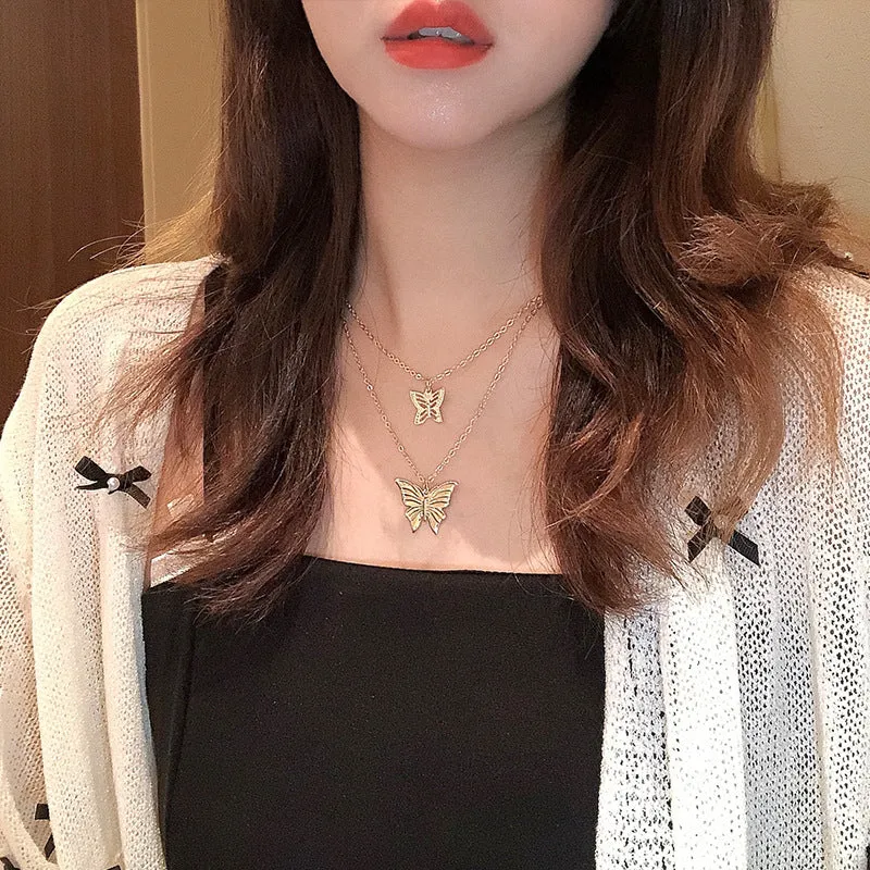 Gold Plated Double Layered Butterfly Pendant