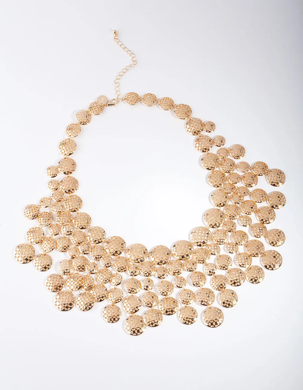 Gold Textured Cascading Disc Necklace