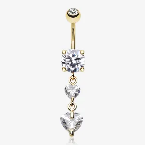 Golden Elegant Double Hearts Belly Button Ring